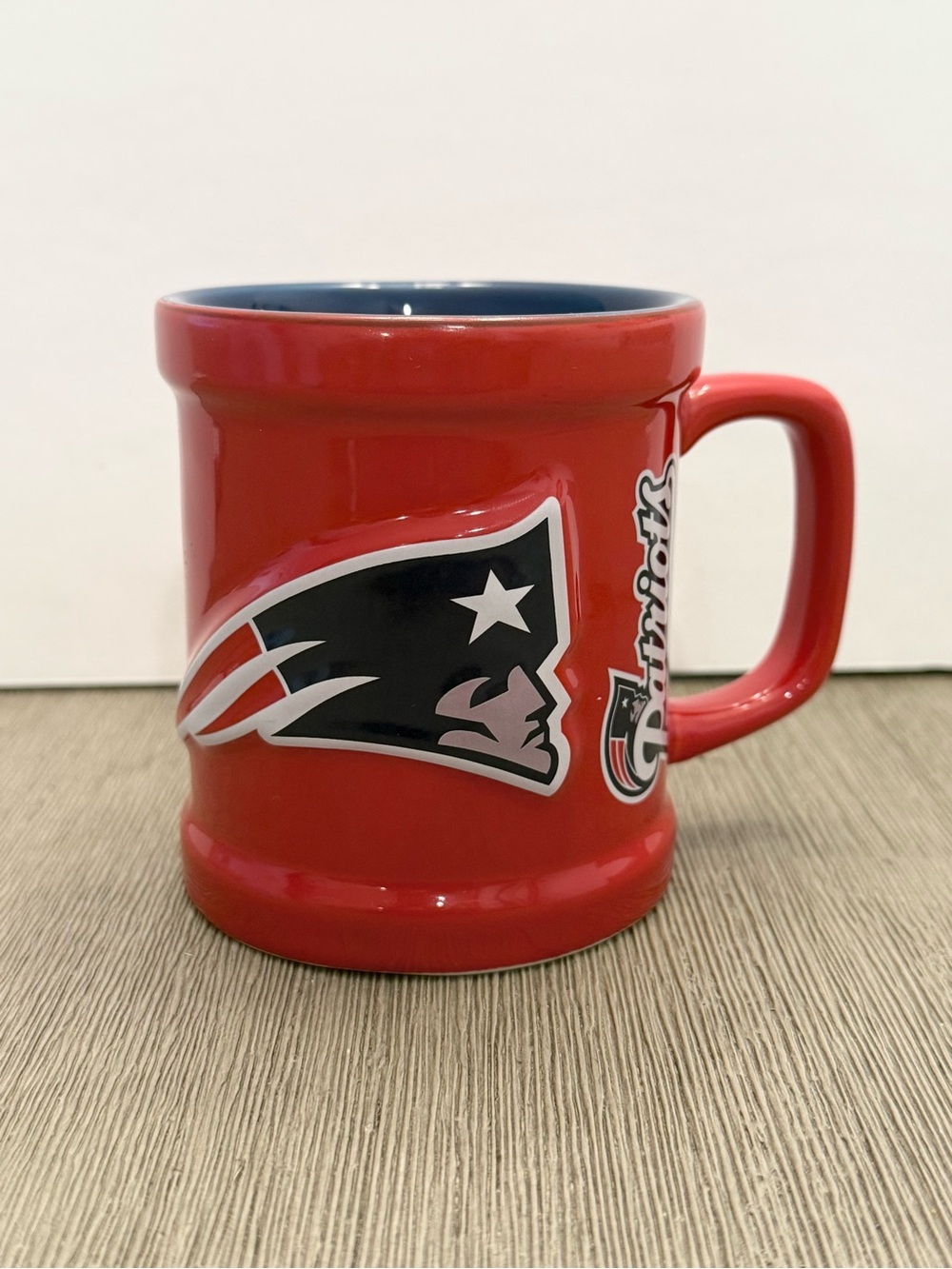 New England Patriots Red Coffee Mug Embossed Logo Official NFL Licensed Fan Gift